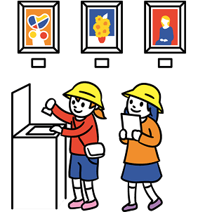 スタンプラリーの流れ スタンプを探すイラスト